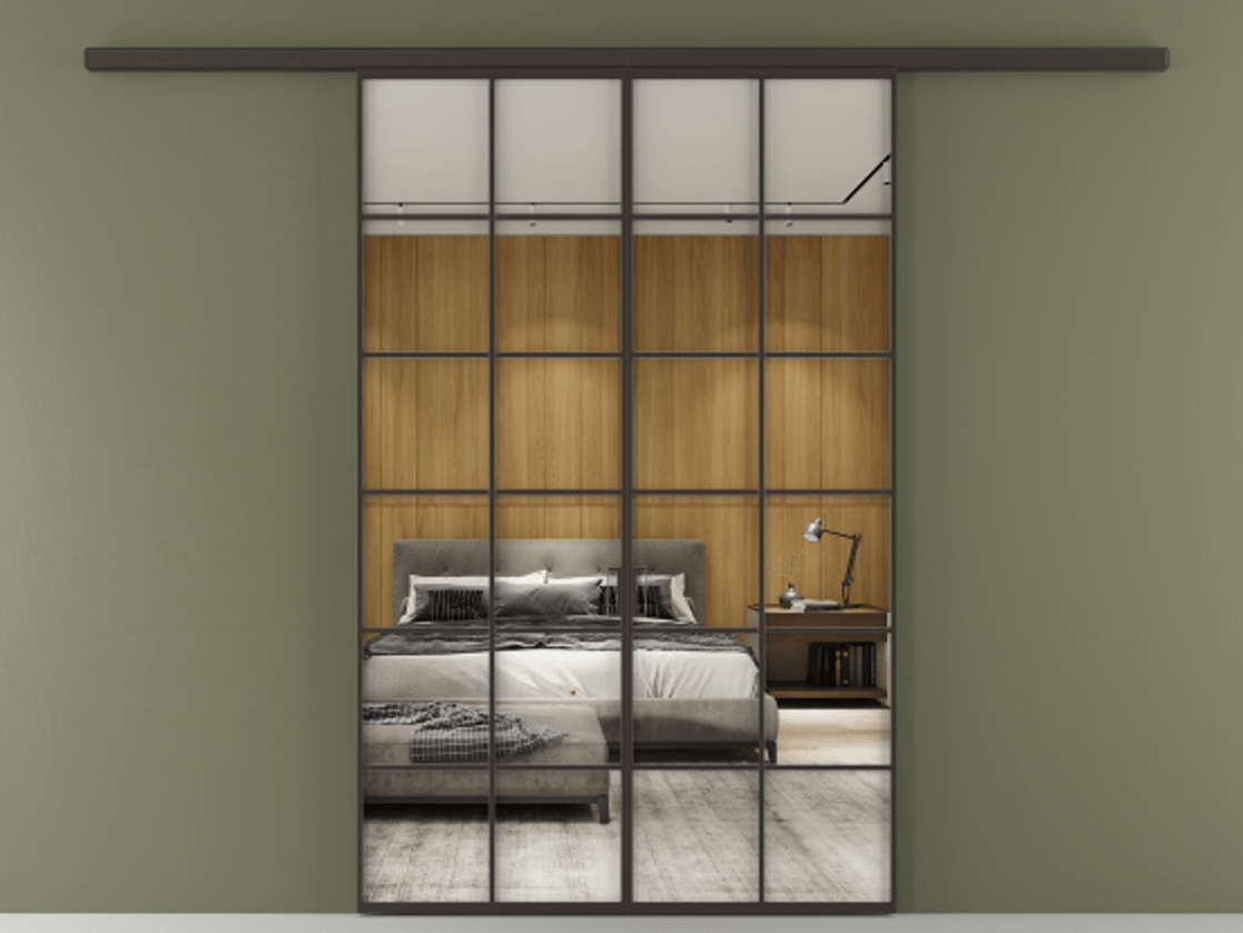 Перегородка Формато вдоль стены 2 створки АЛПР 040.05 Алюминий антрацит Двустороннее зеркало, триплекс , триплекс 6 мм Цена 1397020 AMD | Volhovec