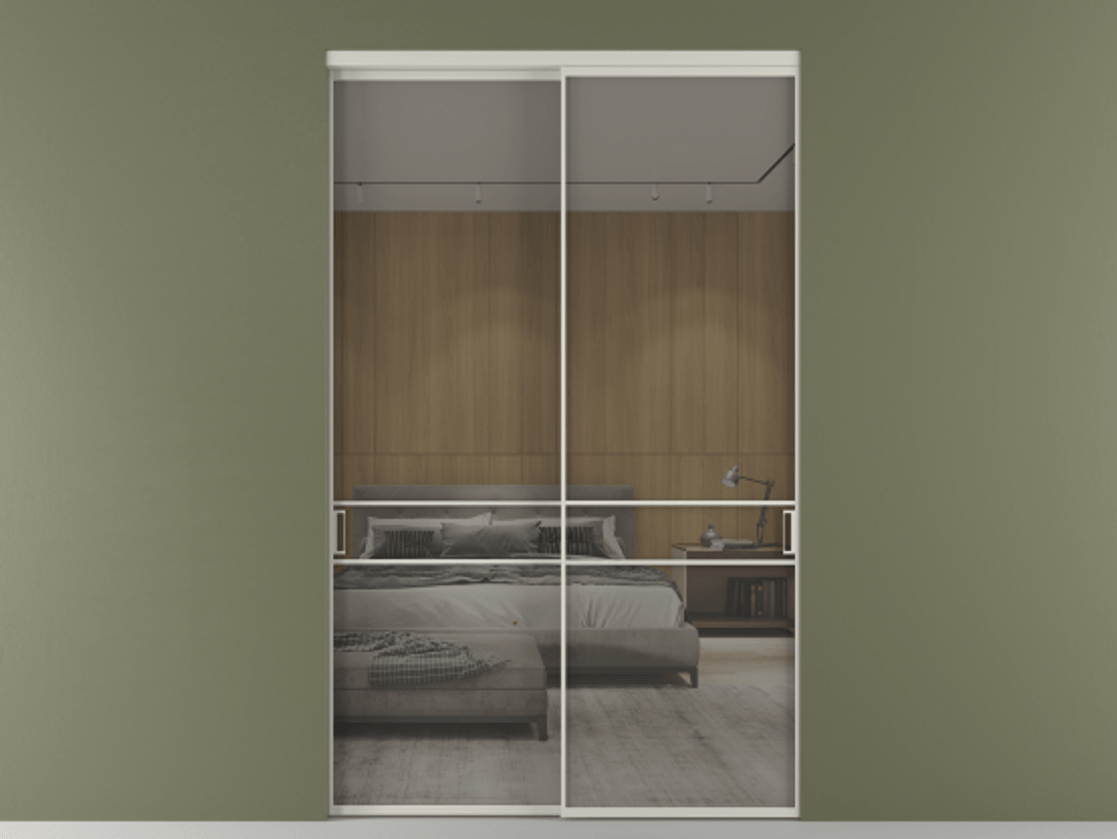 Перегородка Формато внутри проёма 2 створки АЛПР 040.02 Алюминий тёплый серый Рефлективное серое стекло "Стопсол", калёное Цена 3225660 AMD  | Volhovec