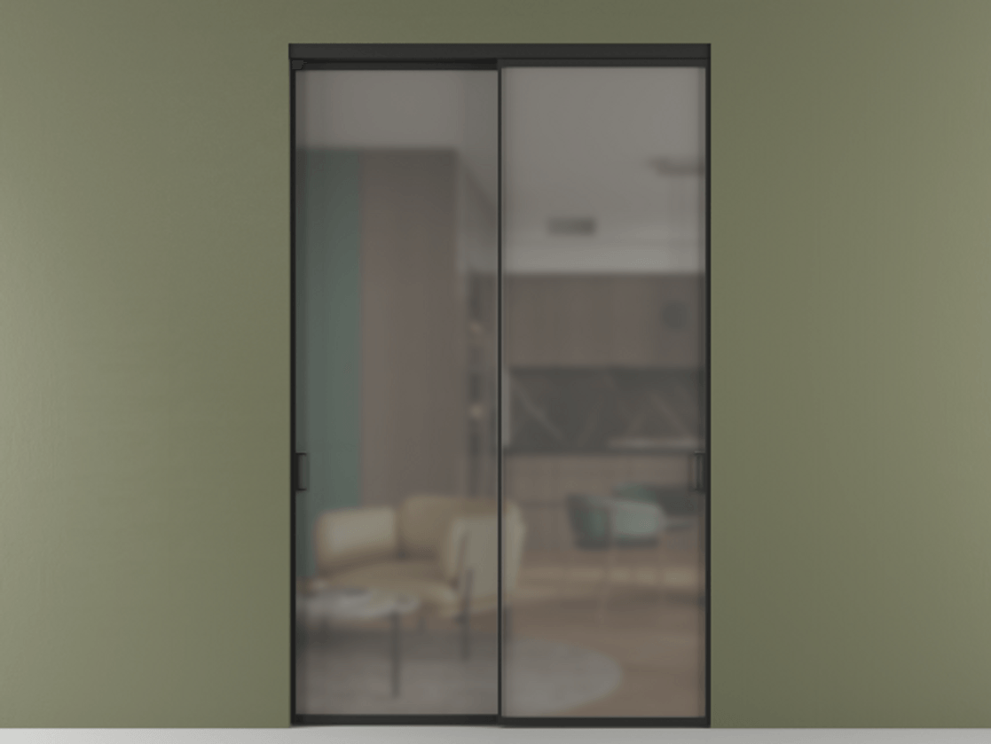 Перегородка Formato внутри проёма двустворчатая АЛПР 040.01 Алюминий Черный Сатинированное серое стекло, триплекс, 6 мм. Скрытый короб ЧЕР Цена 179600 ₽ 1. Полотно 2 шт.  (800/2100 мм)
2. Комплект установки раздвижной системы
3. Базовый комплект фурнитуры
4.Ручка RONDO. Фабрика дверей Волховец 8 (800) 551 43 19  Перегородка Formato внутри проёма двустворчатая АЛПР 040.01 Алюминий Черный Сатинированное серое стекло, триплекс, 6 мм Цена 179600 ₽  | Volhovec