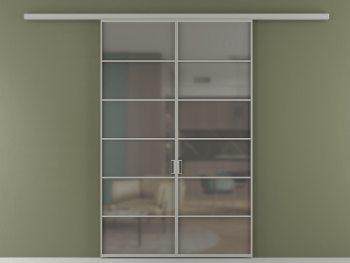 Перегородка Формато вдоль стены 2 створки АЛПР 040.04 Алюминий нейтральный серый Сатинированное серое стекло, триплекс Цена 1397020 AMD | Volhovec