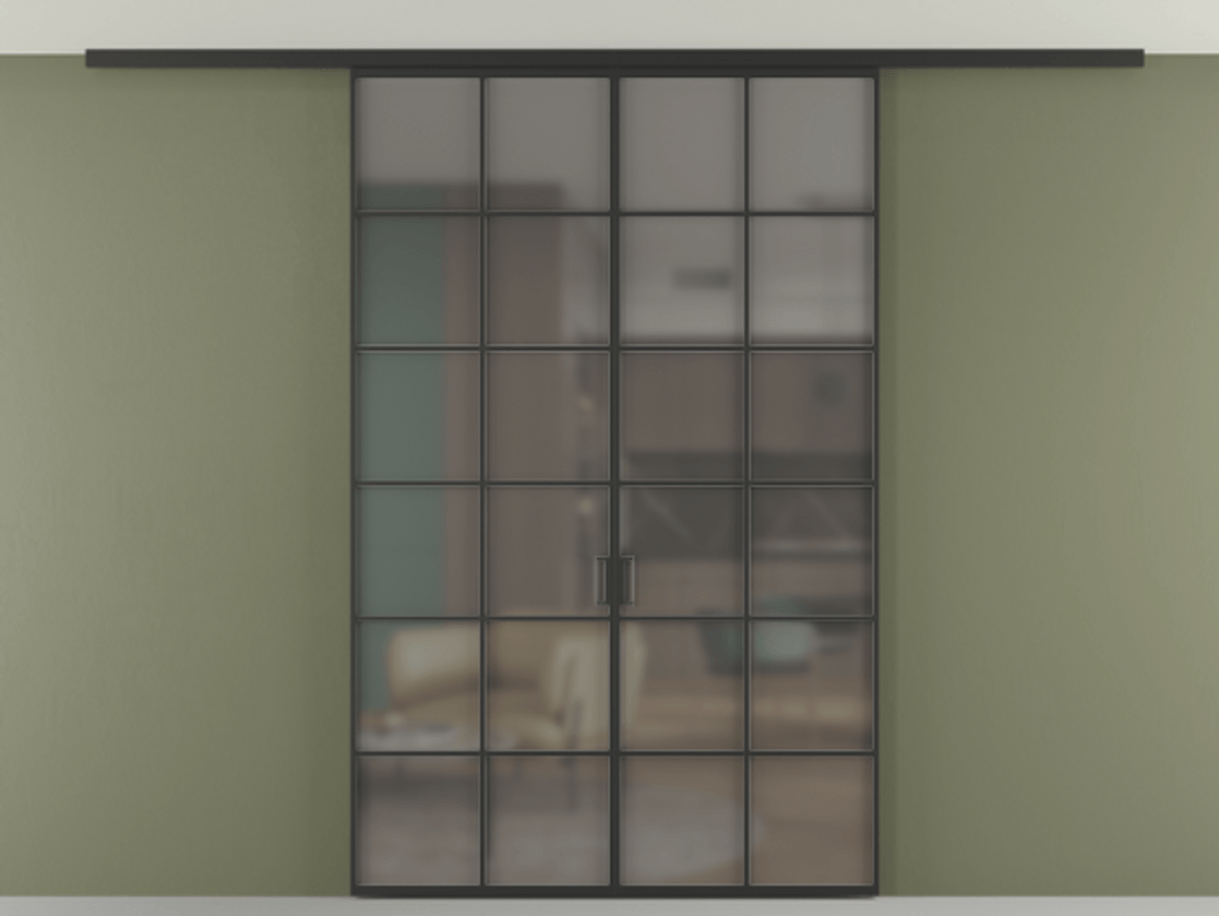 Перегородка Формато вдоль стены на потолок 2 створки АЛПР 040.05 Алюминий Черный Сатинированное серое стекло, триплекс Цена 12260 AZE | Volhovec