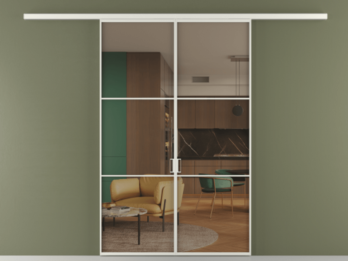 Перегородка Формато вдоль стены 2 створки АЛПР 040.03 Алюминий серый Прозрачное бронзовое стекло, триплекс Цена 10190 AZE | Volhovec