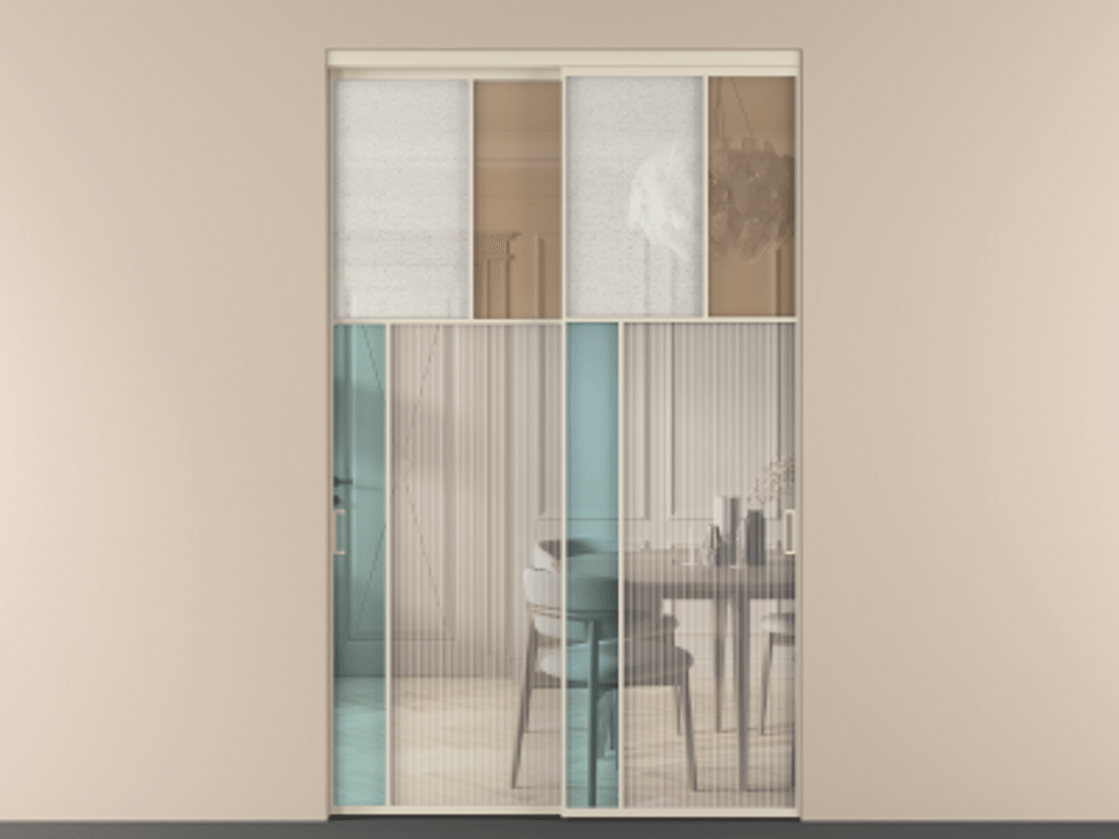 Перегородка Mosaic внутри проёма 2 створки АЛПР 041.22 Алюминий бежево-серый Комбинация стекол Группы 1 и Группы 3 Цена 3413500 AMD | Volhovec