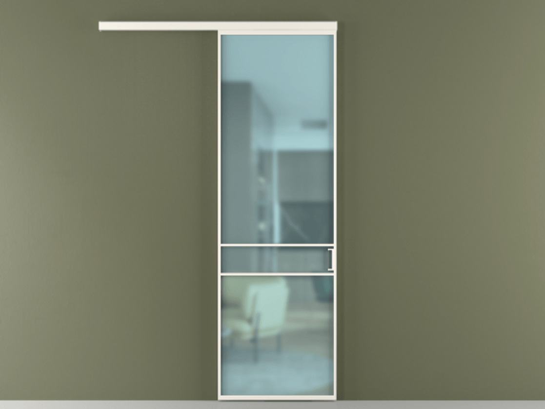 Перегородка Формато вдоль стены 1 створка АЛПР 040.02 Алюминий пудровый белый Сатинированное голубое стекло, триплекс Цена 715400 AMD  | Volhovec