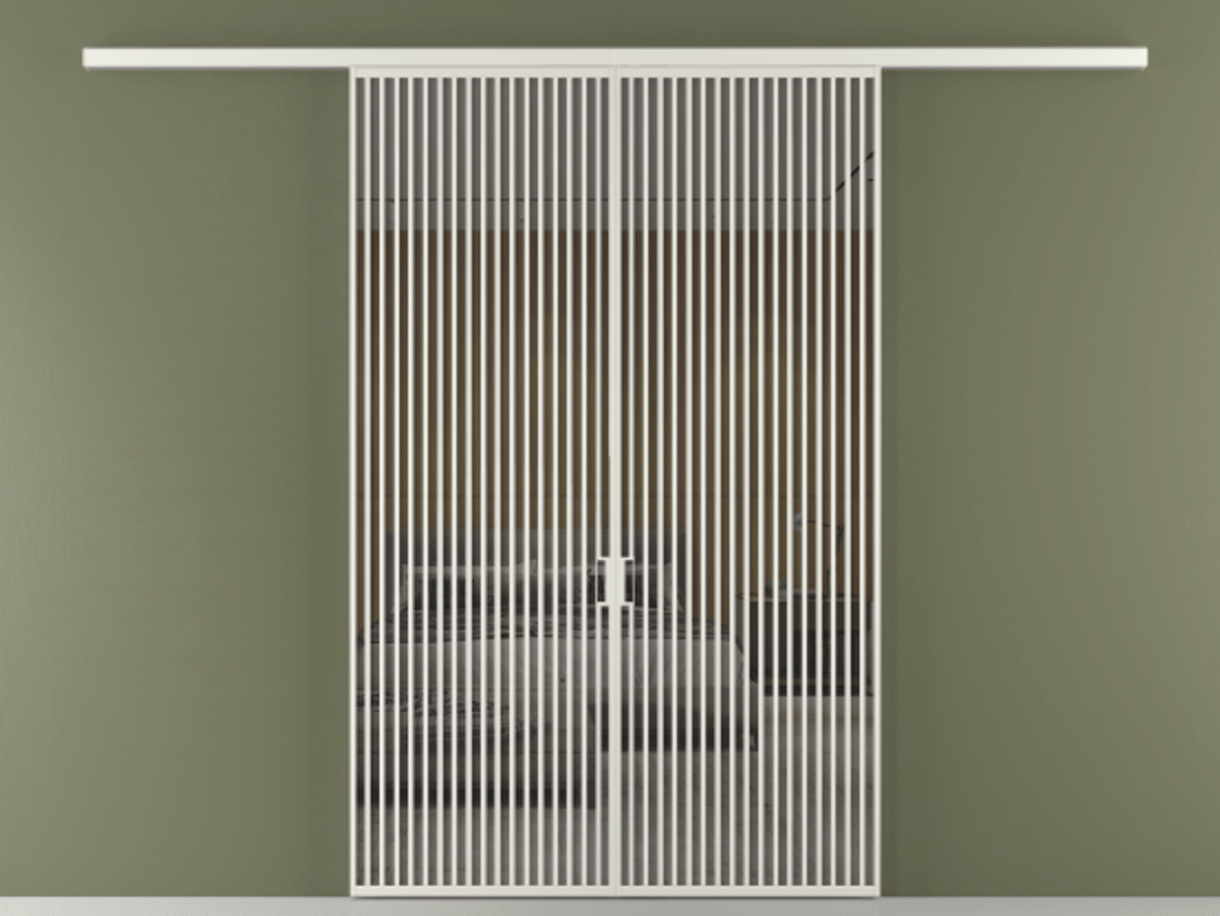 Перегородка Formato вдоль стены 2 створки АЛПР 040.06 Алюминий серый Рефлективное серое стекло "Stopsol", калёное Цена 445000 ₽ | Volhovec