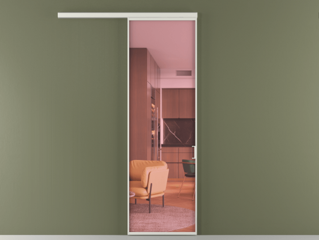 Перегородка Формато вдоль стены 1 створка АЛПР 040.01 Алюминий серый Прозрачное розовое стекло, триплекс Цена 686300 AMD  | Volhovec