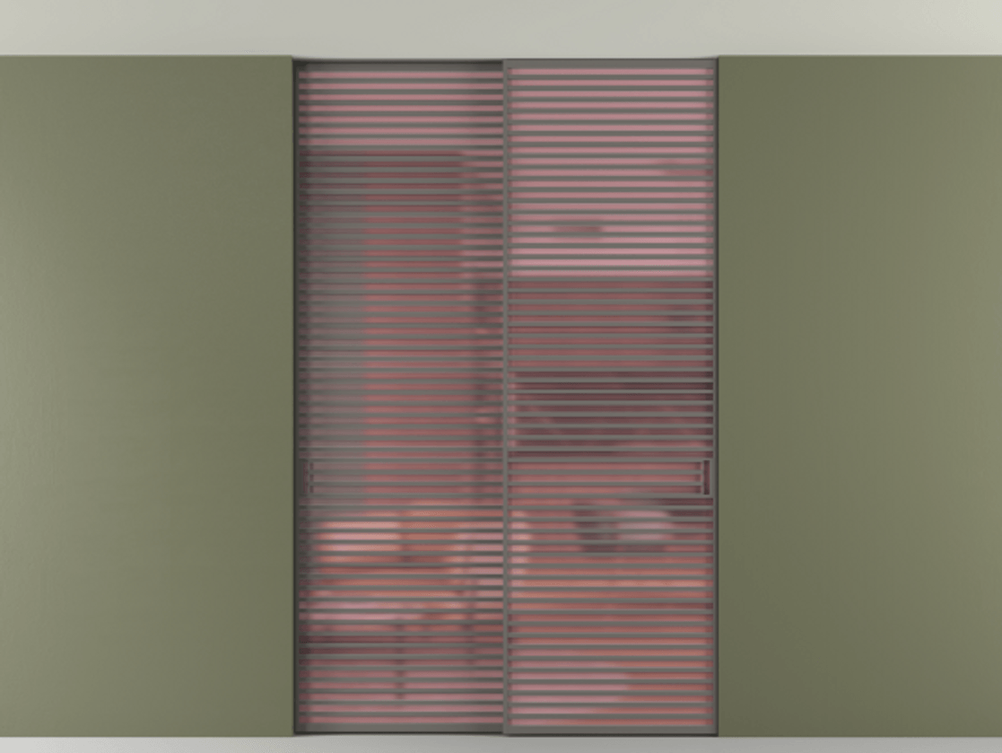 Перегородка Формато внутри проёма скрытое крепление в потолок 2 створки АЛПР 040.07 Алюминий классический серый Сатинированное розовое стекло, триплекс Цена 2764500 AMD | Volhovec