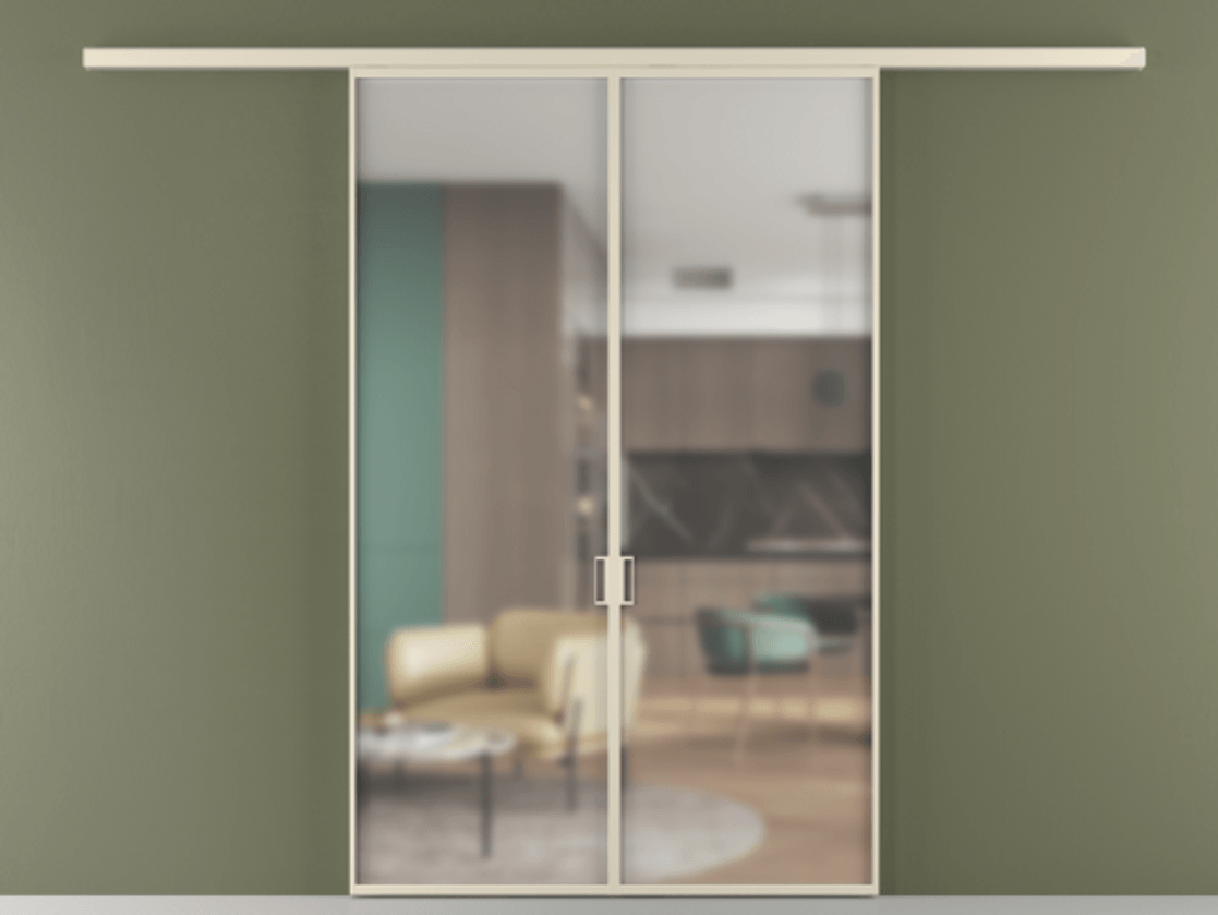 Перегородка Formato вдоль стены 2 створки АЛПР 040.01 Алюминий бежево-серый Сатинированное стекло "Matelux Crystal Vision", калёное, матовое, каленое 6 мм Цена 1606421 AMD | Volhovec