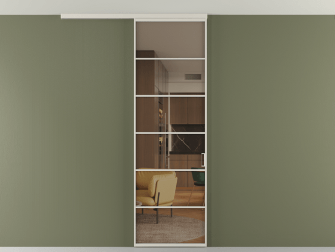 Перегородка Формато вдоль стены на потолок 1 створка АЛПР 040.04 Алюминий облачно-серый Прозрачное бронзовое стекло, триплекс Цена 727350 AMD | Volhovec