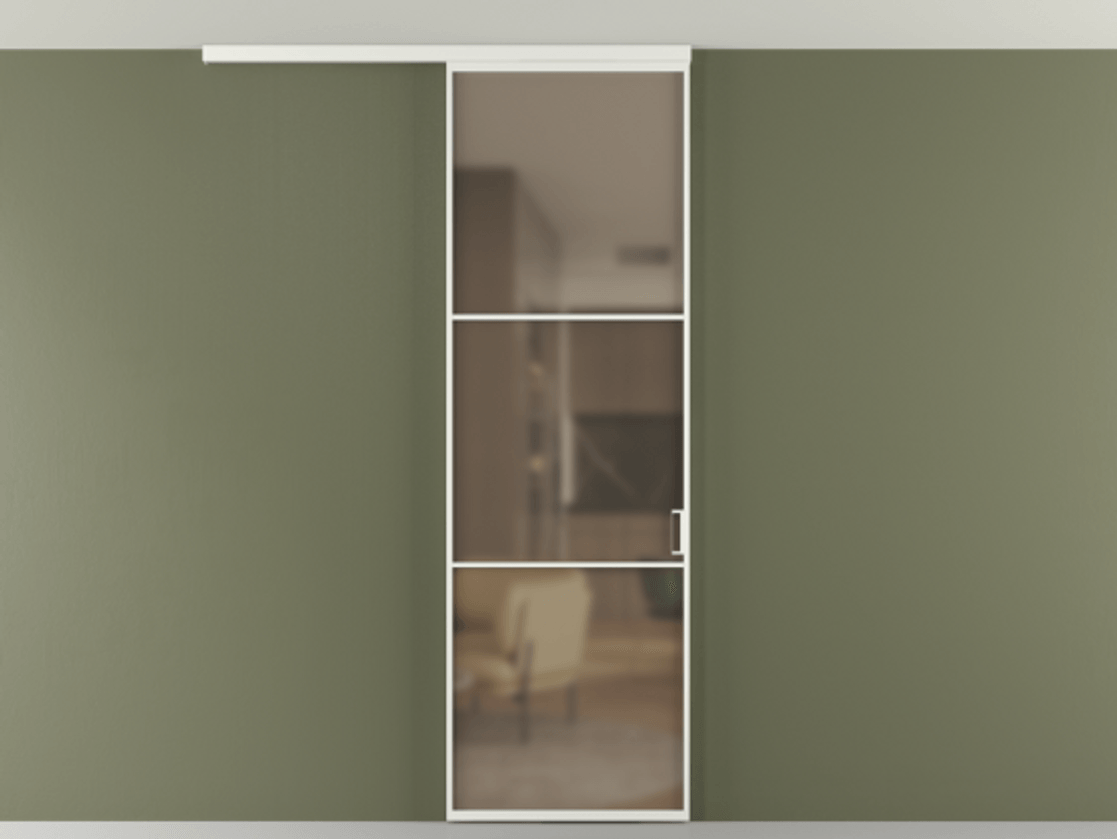 Перегородка Формато вдоль стены на потолок 1 створка АЛПР 040.03 Алюминий светло-серый Сатинированное бронзовое стекло, триплекс Цена 653210 AMD | Volhovec