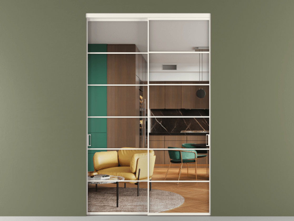 Перегородка Формато внутри проёма 2 створки АЛПР 040.04 Алюминий пудровый белый Прозрачное стекло "Кристал Вижн", калёное Цена 3330860 AMD  | Volhovec