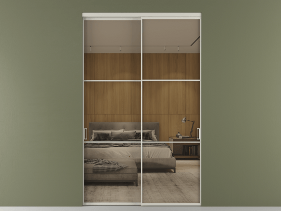 Перегородка Формато внутри проёма 2 створки АЛПР 040.03 Алюминий тёплый серый Рефлективное бронзовое стекло "Стопсол", калёное Цена 3225660 AMD  | Volhovec