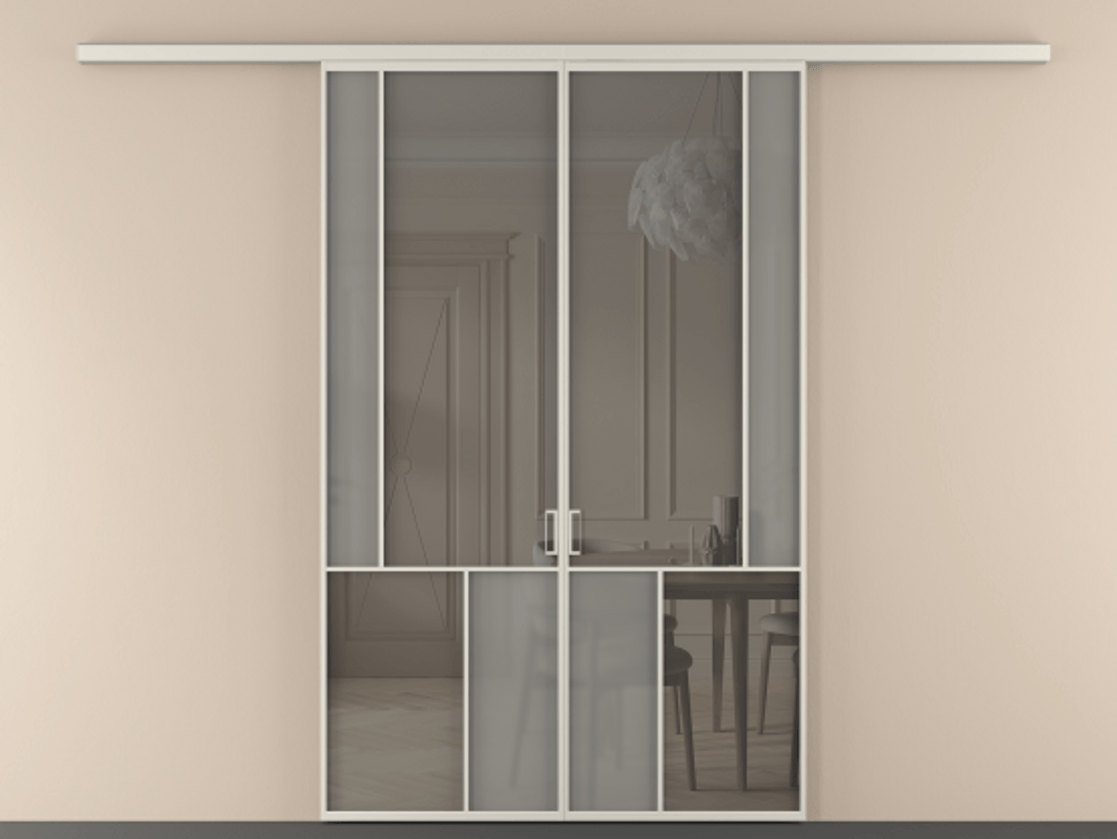 Перегородка Мозаик вдоль стены 2 створки АЛПР 041.21 Алюминий облачно-серый Сатинированное серое стекло, триплекс, 6 мм + Прозрачное серое стекло, триплекс Цена 1786220 AMD | Volhovec