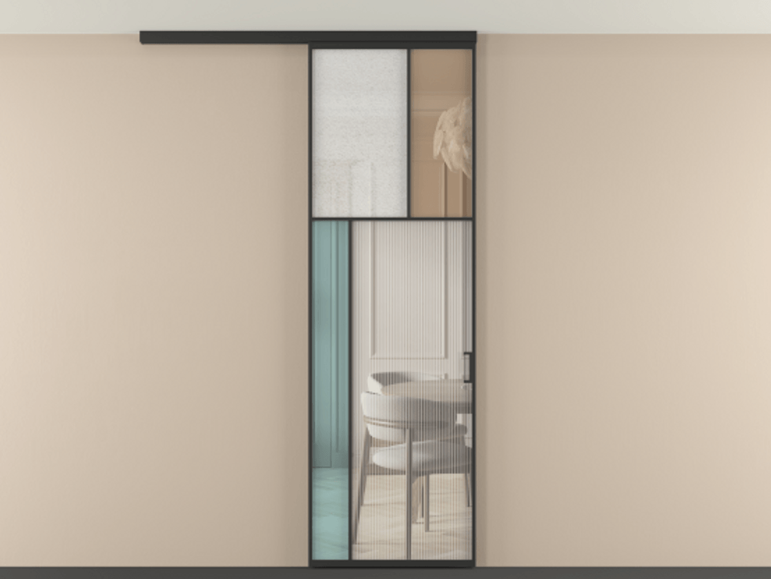 Перегородка Мозаик вдоль стены на потолок 1 створка АЛПР 041.22 Алюминий Черный Комбинация стекол Группы 1 и Группы 3 Цена 914200 AMD | Volhovec