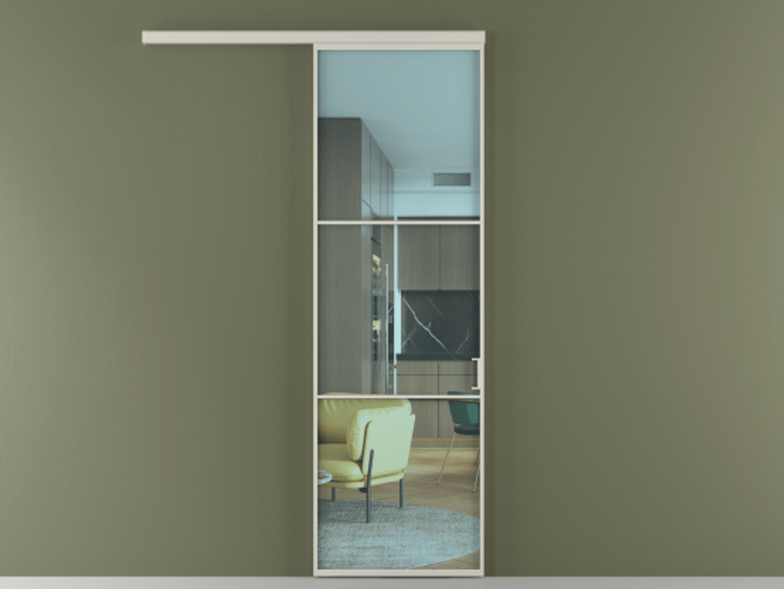 Перегородка Формато вдоль стены 1 створка АЛПР 040.03 Алюминий тёплый серый Прозрачное голубое стекло, триплекс Цена 715400 AMD  | Volhovec