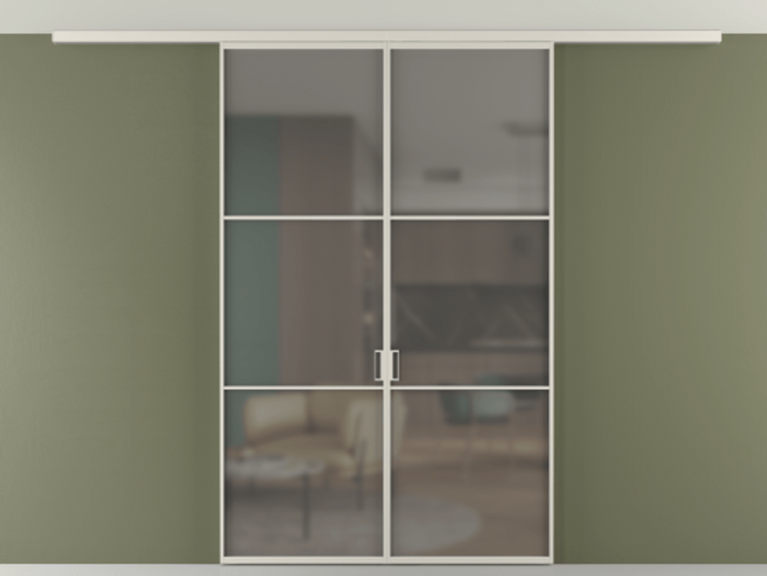 Перегородка Формато вдоль стены на потолок 2 створки АЛПР 040.03 Алюминий облачно-серый Сатинированное серое стекло, триплекс Цена 1537090 AMD | Volhovec