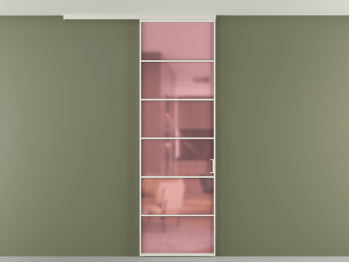 Перегородка Формато вдоль стены на потолок 1 створка АЛПР 040.04 Алюминий Белый Сатинированное розовое стекло, триплекс Цена 669600 AMD | Volhovec