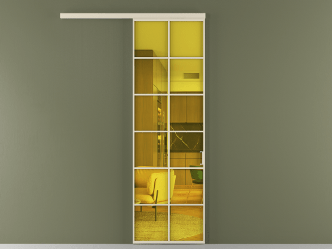 Перегородка Formato вдоль стены 1 створка АЛПР 040.05 Алюминий бежево-серый Прозрачное жёлтое стекло, триплекс Цена 869300 AMD  | Volhovec