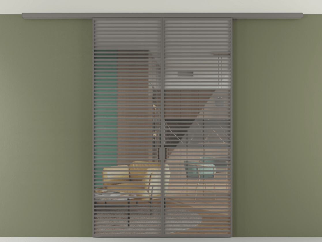 Перегородка Формато вдоль стены на потолок 2 створки АЛПР 040.07 Алюминий классический серый Рефлективное прозрачное стекло "Стопсол", калёное Цена 2563770 AMD | Volhovec