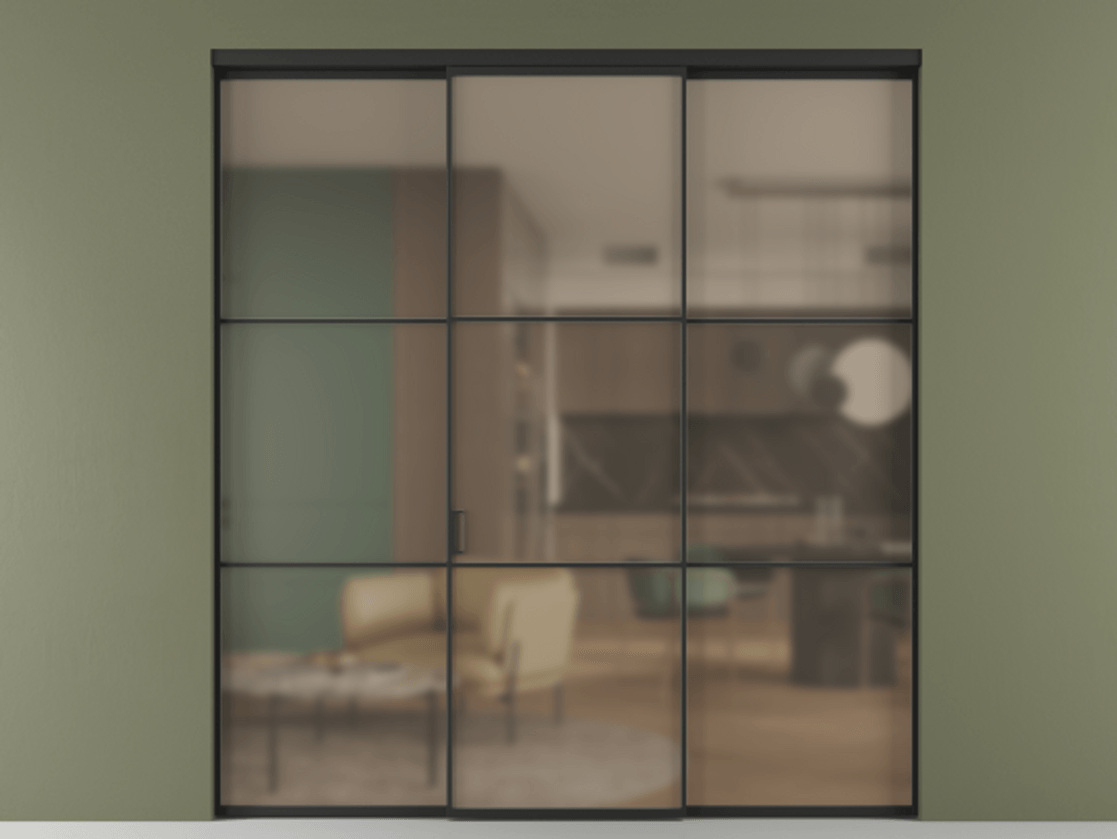 Перегородка Formato внутри проёма трёхстворчатая АЛПР 040.03 Алюминий Черный Сатинированное бронзовое стекло, триплекс. Скрытый короб ЧЕР Цена 53855900 so'm 1. Полотно 3 шт. (800/2100 мм)
2. Комплект установки раздвижной системы
3. Базовый комплект фурнитуры
4.Ручка RONDO. Фабрика дверей Волховец 8 (800) 551 43 19 Перегородка Formato внутри проёма трёхстворчатая АЛПР 040.03 Алюминий Черный Сатинированное бронзовое стекло, триплекс Цена 53855900 so'm | Volhovec