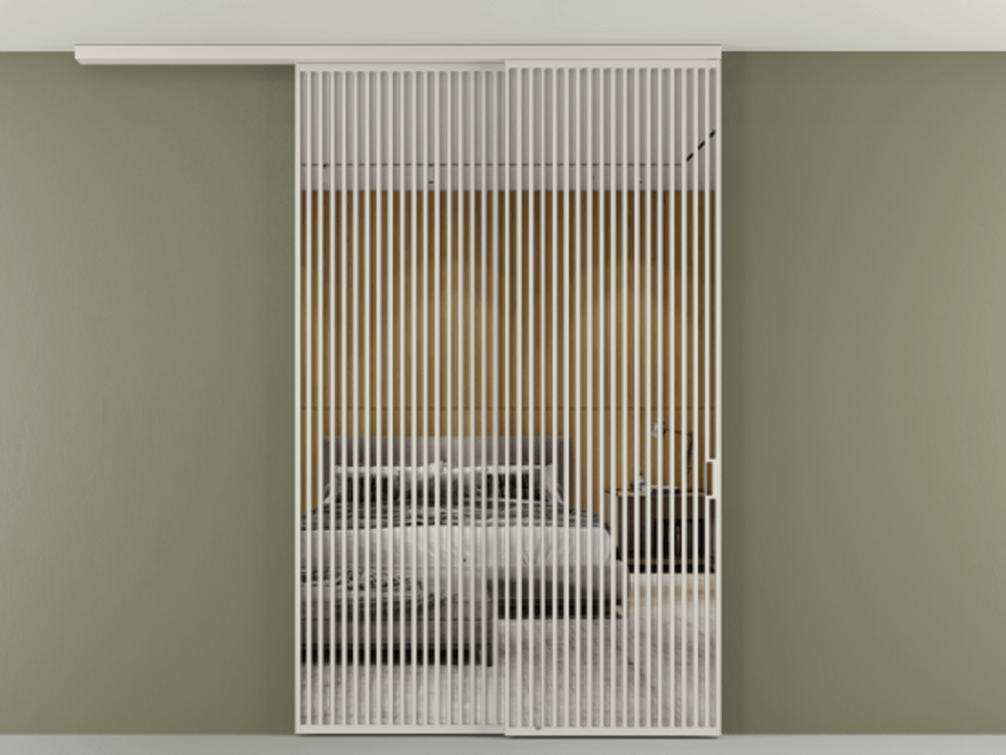 Перегородка Формато вдоль стены на потолок 2 створки с синхронным механизмом АЛПР 040.06 Алюминий облачно-серый Двустороннее зеркало, триплекс , триплекс 6 мм Цена 3037880 AMD | Volhovec