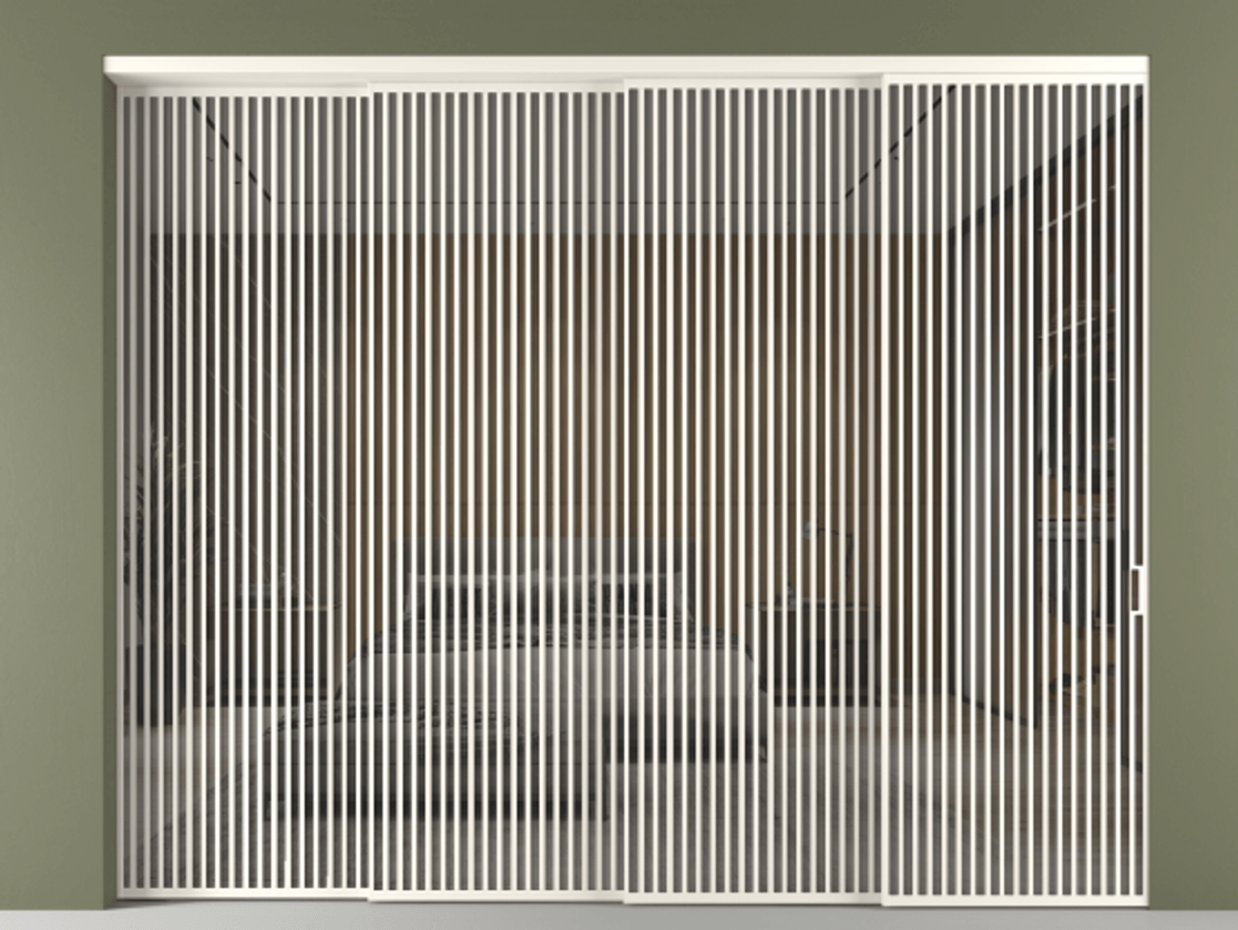 Перегородка Формато внутри проёма 4 створки с синхронным механизмом АЛПР 040.06 Алюминий пудровый белый Рефлективное серое стекло "Стопсол", калёное Цена 5414890 AMD | Volhovec