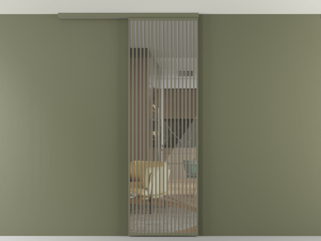 Перегородка Формато вдоль стены на потолок 1 створка АЛПР 040.06 Алюминий оливковый тёмный Рефлективное прозрачное стекло "Стопсол", калёное Цена 1305830 AMD | Volhovec