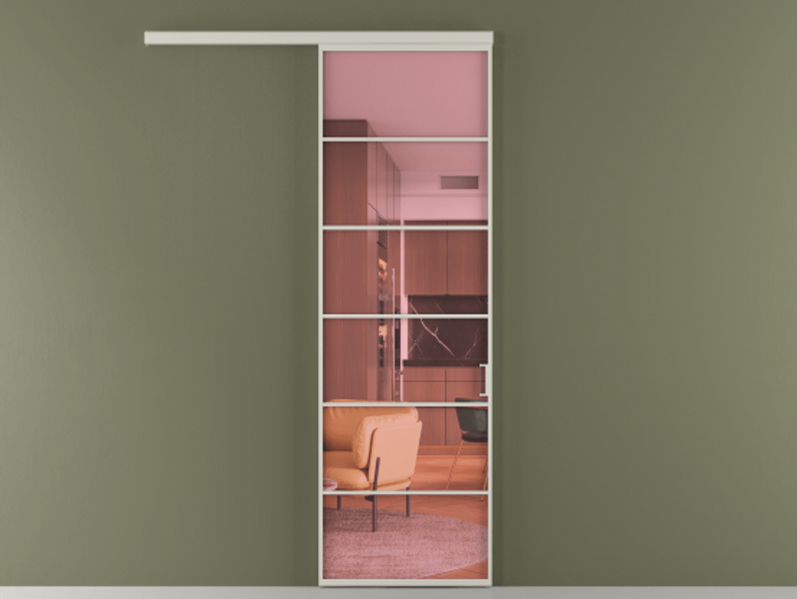 Перегородка Формато вдоль стены 1 створка АЛПР 040.04 Алюминий тёплый серый Прозрачное розовое стекло, триплекс Цена 757500 AMD  | Volhovec