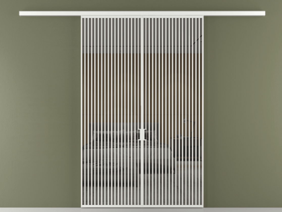 Перегородка Formato вдоль стены 2 створки АЛПР 040.06 Алюминий белоснежный Рефлективное серое стекло "Stopsol", калёное Цена 3001080 AMD | Volhovec