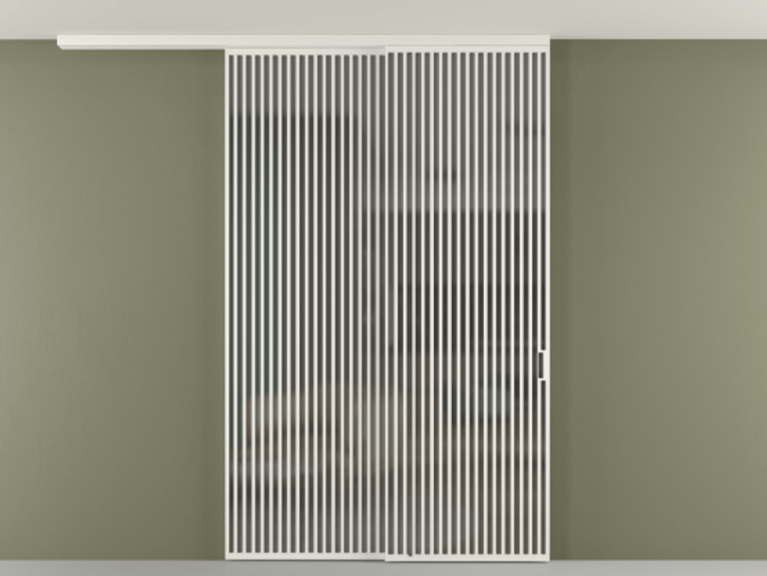 Перегородка Формато вдоль стены на потолок 2 створки с синхронным механизмом АЛПР 040.06 Алюминий светло-серый Сатинированное серое стекло, триплекс Цена 3551530 AMD | Volhovec