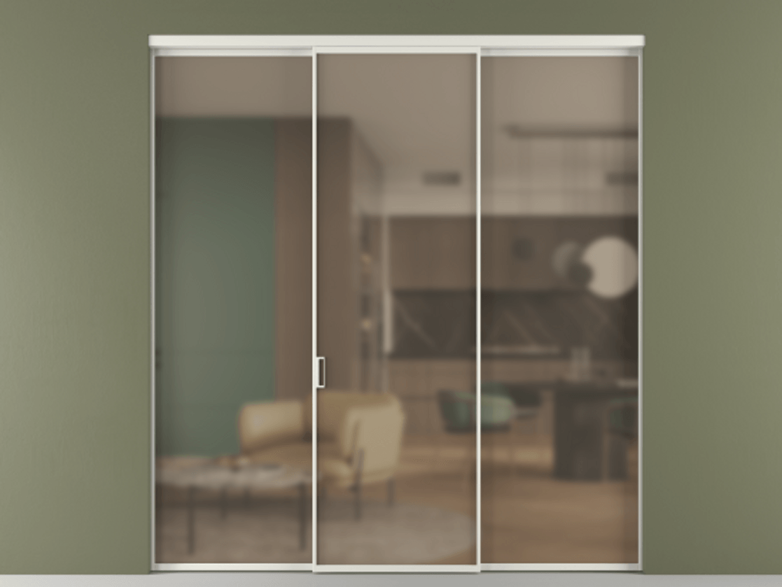 Перегородка Formato внутри проёма 3 створки АЛПР 040.01 Алюминий серый Сатинированное бронзовое стекло, триплекс Цена 1518240 AMD | Volhovec