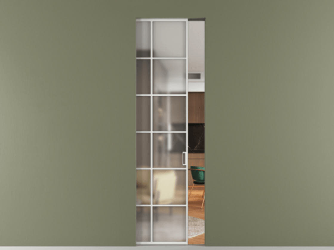 Перегородка Формато скрытый пенал 1 створка АЛПР 040.05 Алюминий белоснежный Сатинированное стекло "Мателюкс Кристал Вижн", калёное, матовое, каленое 6 мм Цена 1133130 AMD | Volhovec