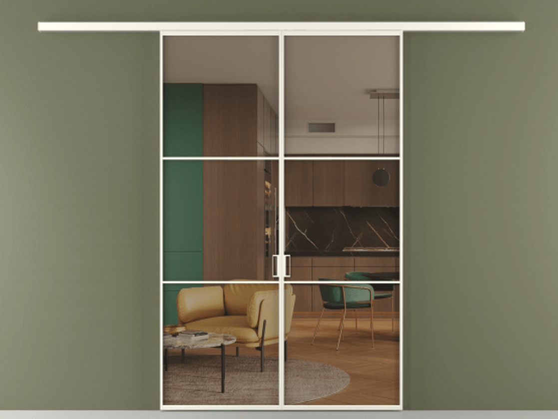 Перегородка Формато вдоль стены 2 створки АЛПР 040.03 Алюминий жемчужный Прозрачное бронзовое стекло, триплекс Цена 1318110 AMD | Volhovec