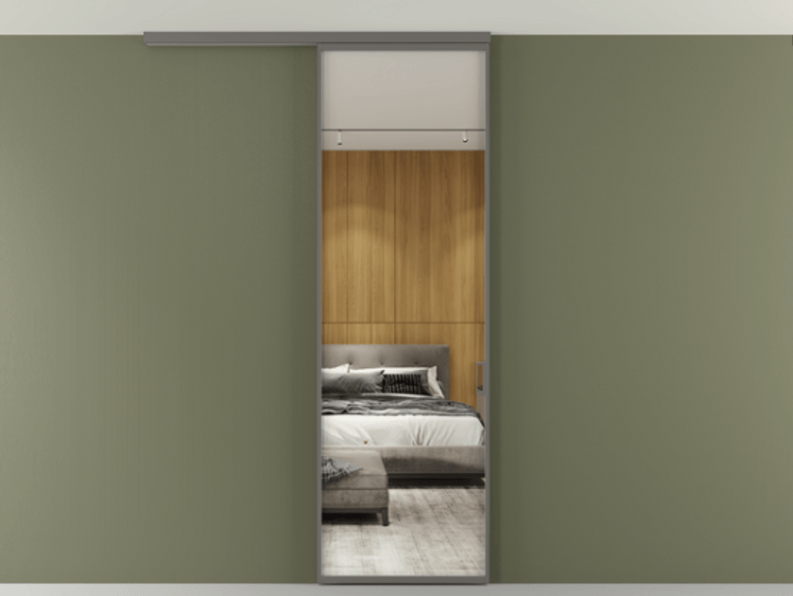 Перегородка Формато вдоль стены на потолок 1 створка АЛПР 040.01 Алюминий классический серый Двустороннее зеркало, триплекс , триплекс 6 мм Цена 623170 AMD | Volhovec