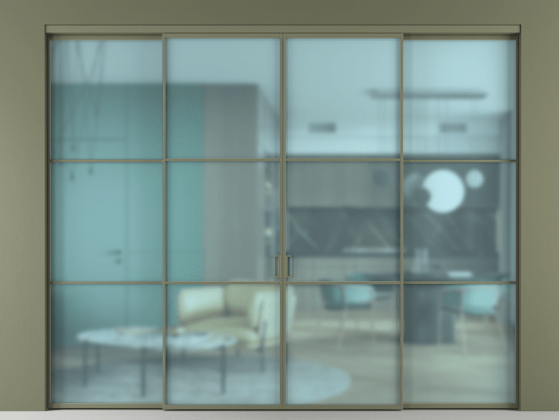 Перегородка Formato внутри проёма четырёхстворчатая АЛПР 040.03 Алюминий оливковый тёмный Сатинированное голубое стекло, триплекс Цена 2273500 AMD  | Volhovec