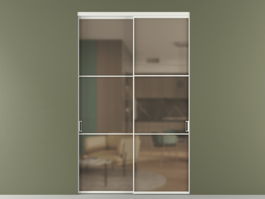 Перегородка Formato внутри проёма 2 створки АЛПР 040.03 Алюминий светло-серый Сатинированное бронзовое стекло, триплекс Цена 462300 ₽  | Volhovec