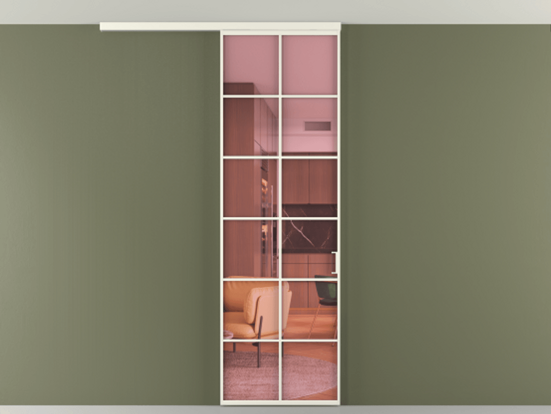 Перегородка Формато вдоль стены на потолок 1 створка АЛПР 040.05 Алюминий жемчужный Прозрачное розовое стекло, триплекс Цена 696600 AMD | Volhovec