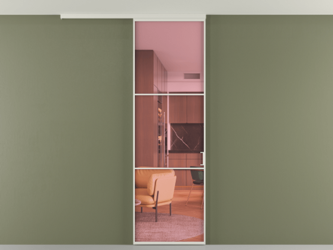 Перегородка Formato вдоль стены на потолок 1 створка АЛПР 040.03 Алюминий Белый Прозрачное розовое стекло, триплекс Цена 655000 AMD | Volhovec