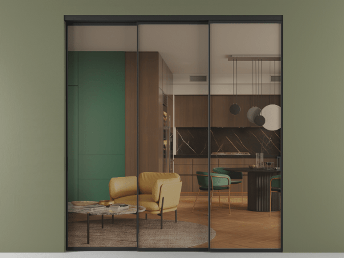 Перегородка Formato внутри проёма телескопик синхро 2 АЛПР 040.01 Алюминий Черный Прозрачное бронзовое стекло, триплекс, 6 мм. Скрытый короб ЧЕР Цена 2262610 AMD 1. Полотно 3 шт. (800/2100 мм)
2. Комплект установки раздвижной системы
3. Базовый комплект фурнитуры
4. Комплект фурнитуры телескопик синхро-2
5.Ручка RONDO
. Фабрика дверей Волховец 8 (800) 551 43 19 Перегородка Formato внутри проёма телескопик синхро 2 АЛПР 040.01 Алюминий Черный Прозрачное бронзовое стекло, триплекс, 6 мм Цена 2262610 AMD | Volhovec