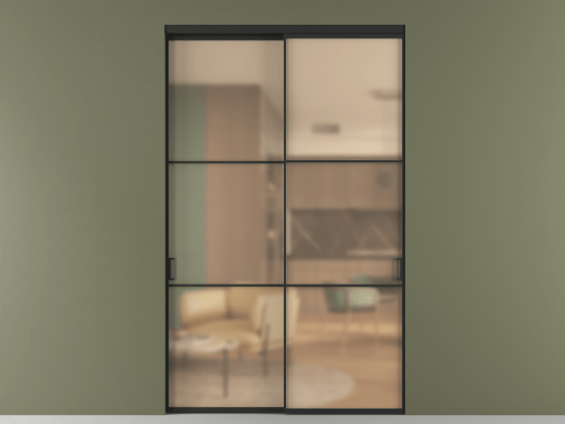 Перегородка Formato внутри проёма 2 створки АЛПР 040.03 Алюминий Черный Сатинированное оранжевое стекло, триплекс Цена 2968700 AMD  | Volhovec