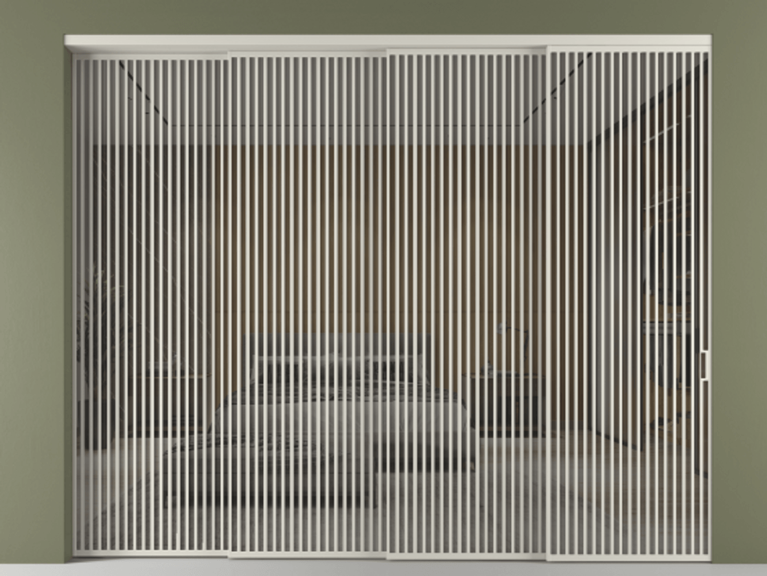 Перегородка Формато внутри проёма 4 створки с синхронным механизмом АЛПР 040.06 Алюминий тёплый серый Рефлективное серое стекло "Стопсол", калёное. Цена 5414890 AMD 1. Полотно 4 шт. (800/2100 мм)
2. Комплект установки раздвижной системы
3. Базовый комплект фурнитуры
4. Комплект фурнитуры телескопик синхро-3
5. Ручка Рондо. Фабрика дверей Волховец 8 (800) 551 43 19 Перегородка Формато внутри проёма 4 створки с синхронным механизмом АЛПР 040.06 Алюминий тёплый серый Рефлективное серое стекло "Стопсол", калёное Цена 5414890 AMD | Volhovec