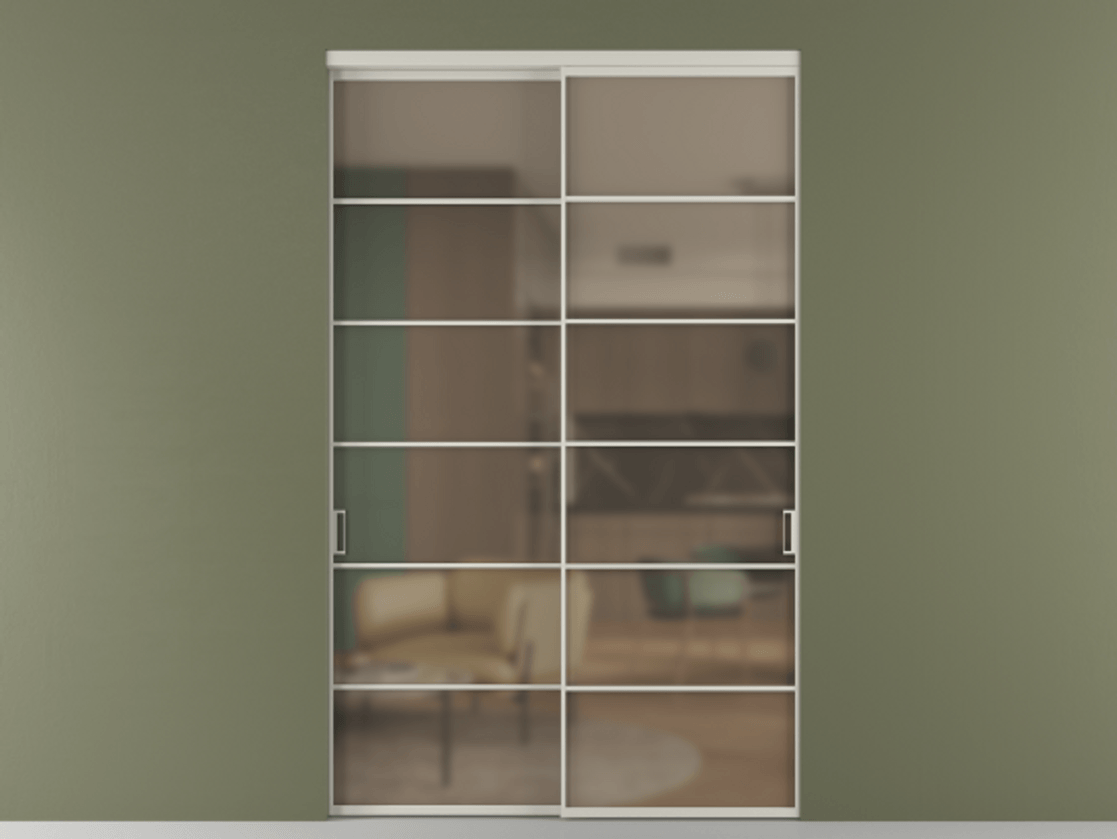 Перегородка Формато внутри проёма 2 створки АЛПР 040.04 Алюминий тёплый серый Сатинированное бронзовое стекло, триплекс Цена 2943420 AMD  | Volhovec