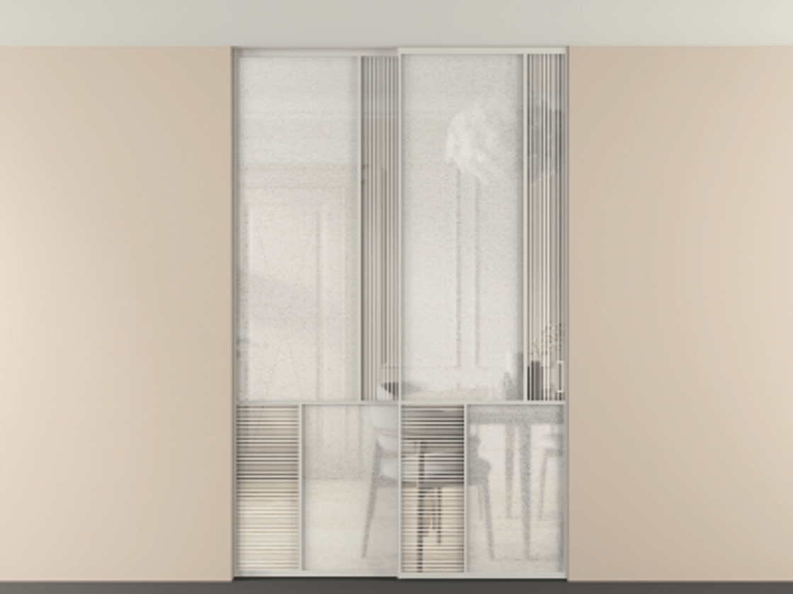 Перегородка Мозаик внутри проёма скрытое крепление в потолок 2 створки АЛПР 041.21 Алюминий тёплый серый Рифлёное стекло "Дюна", триплекс, 6 мм + Фактурное стекло "Лёд", триплекс. Цена 2296870 AMD . Фабрика дверей Волховец 8 (800) 551 43 19 Перегородка Мозаик внутри проёма скрытое крепление в потолок 2 створки АЛПР 041.21 Алюминий тёплый серый Рифлёное стекло "Дюна", триплекс, 6 мм + Фактурное стекло "Лёд", триплекс Цена 2296870 AMD | Volhovec