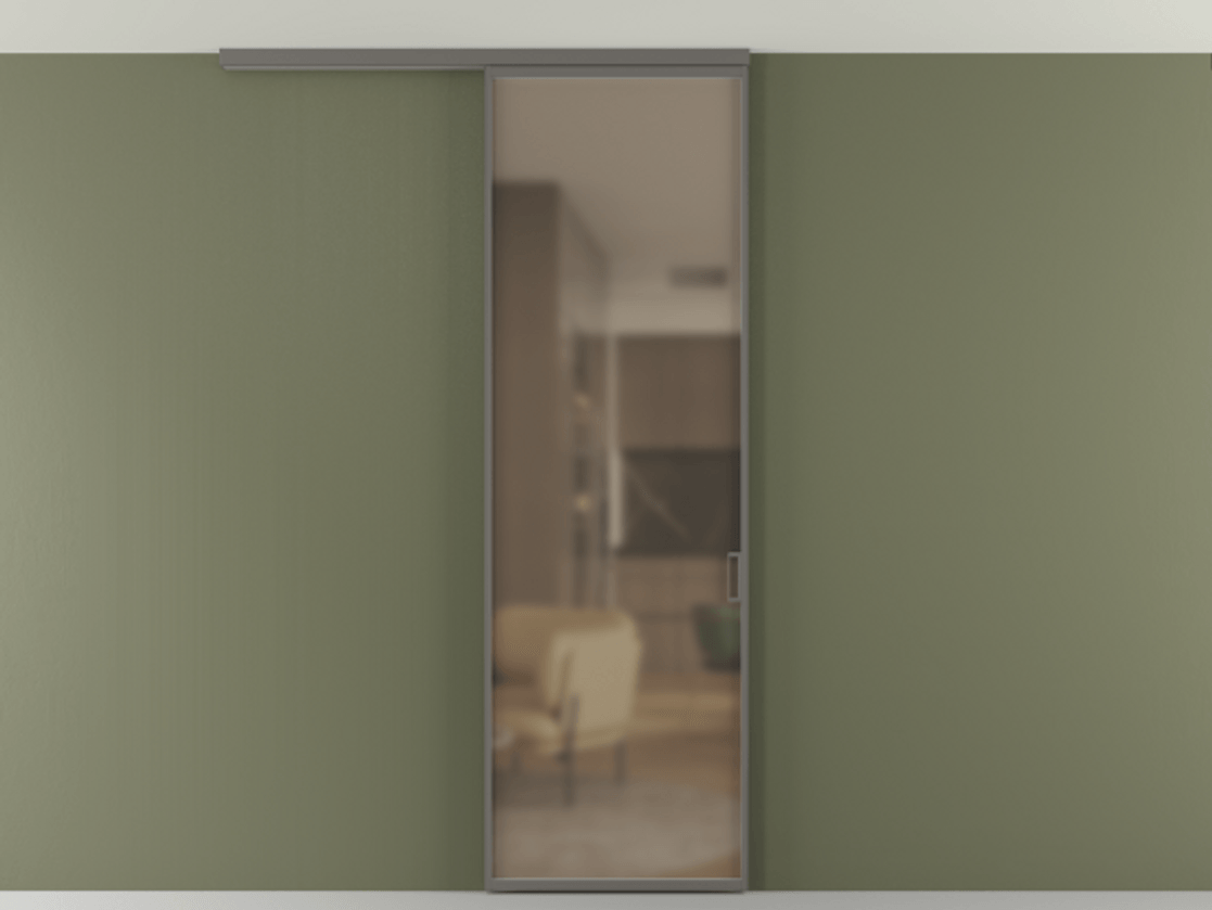 Перегородка Формато вдоль стены на потолок 1 створка АЛПР 040.01 Алюминий классический серый Сатинированное бронзовое стекло, триплекс Цена 623170 AMD | Volhovec