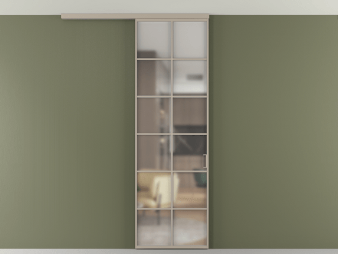 Перегородка Формато вдоль стены на потолок 1 створка АЛПР 040.05 Алюминий бисквитный Сатинированное стекло "Мателюкс Кристал Вижн", калёное, матовое, каленое 6 мм Цена 770520 AMD | Volhovec