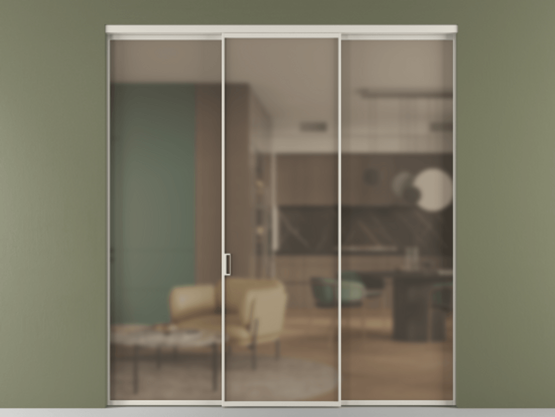 Перегородка Формато внутри проёма 3 створки АЛПР 040.01 Алюминий облачно-серый Сатинированное бронзовое стекло, триплекс Цена 1518240 AMD | Volhovec