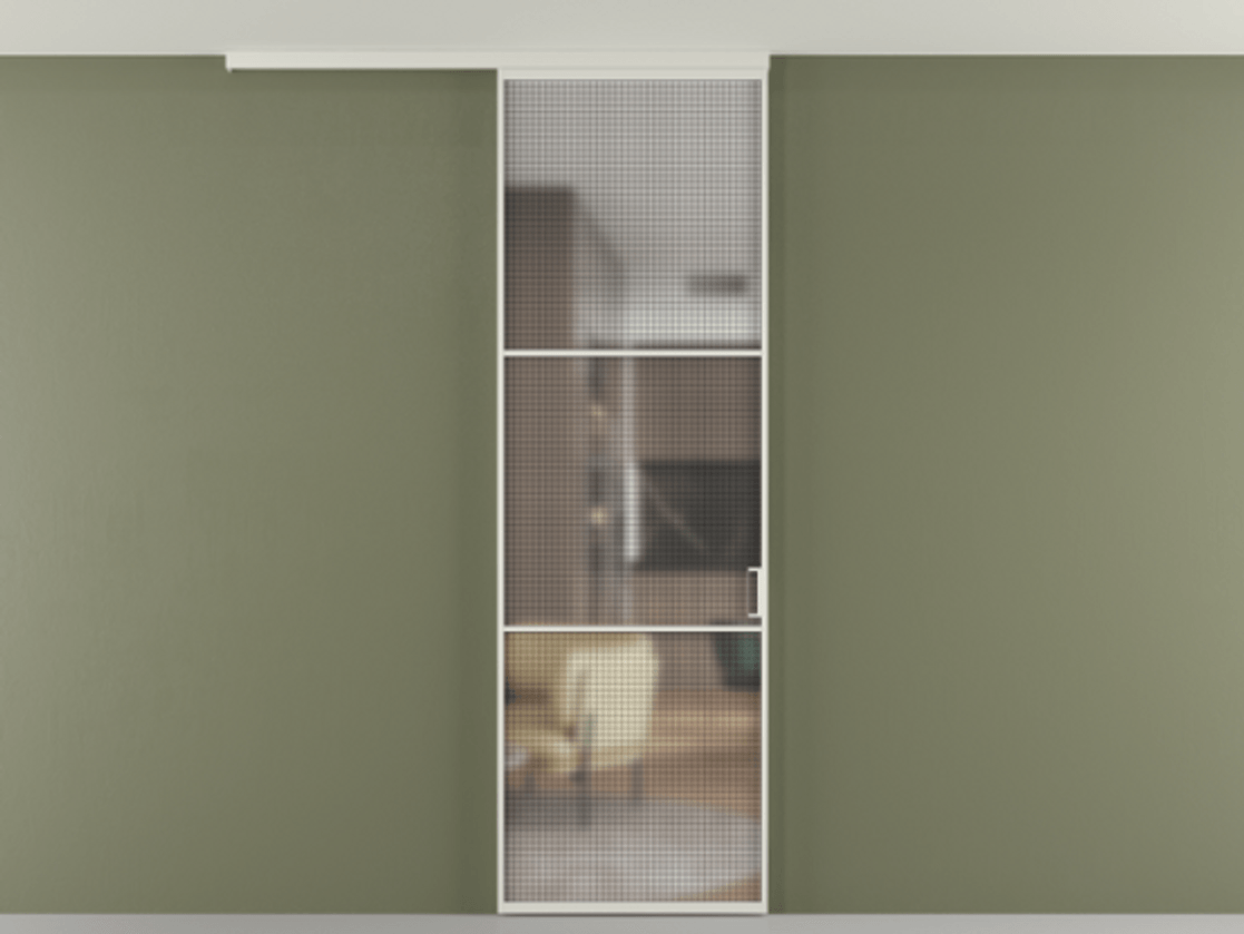 Перегородка Formato вдоль стены на потолок одностворчатая АЛПР 040.03 Алюминий Белый Декоративное стекло с сеткой "Mesh silver", триплекс, 6 мм. Скрытый короб БЕЛ Цена 660320 AMD 1. Полотно 2 шт.  (800/2100 мм)
2. Комплект установки раздвижной системы
3. Базовый комплект фурнитуры
4.Ручка RONDO
. Фабрика дверей Волховец 8 (800) 551 43 19  Перегородка Formato вдоль стены на потолок одностворчатая АЛПР 040.03 Алюминий Белый Декоративное стекло с сеткой "Mesh silver", триплекс, 6 мм Цена 660320 AMD | Volhovec