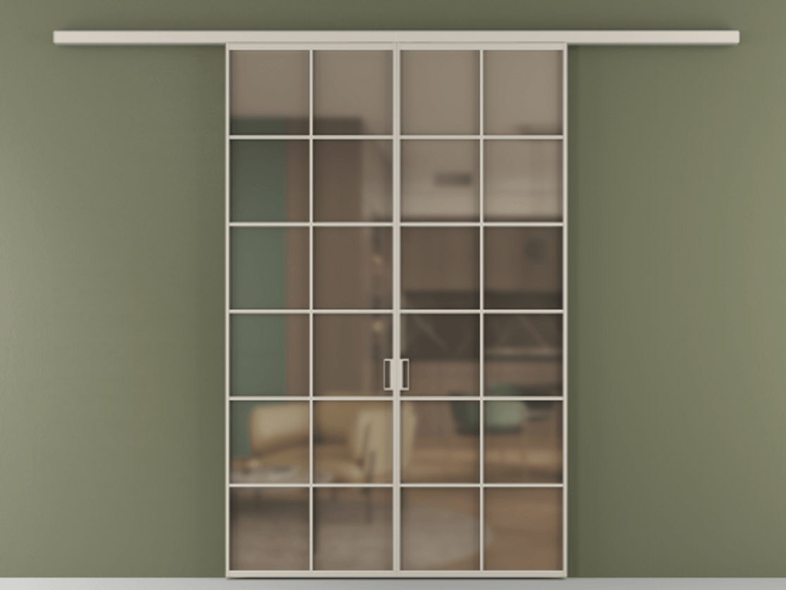 Перегородка Formato вдоль стены 2 створки АЛПР 040.05 Алюминий светло-бежевый Сатинированное бронзовое стекло, триплекс Цена 1676560 AMD | Volhovec