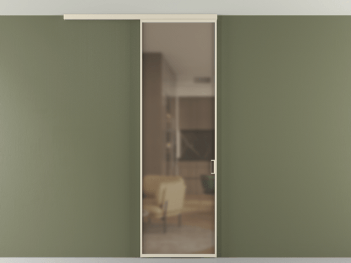 Перегородка Формато вдоль стены на потолок 1 створка АЛПР 040.01 Алюминий бежево-серый Сатинированное бронзовое стекло, триплекс Цена 92403 ₽ | Volhovec