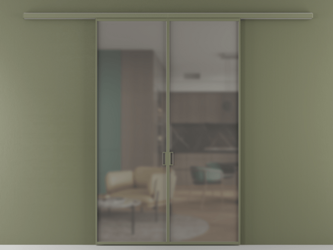 Перегородка Формато вдоль стены 2 створки АЛПР 040.01 Алюминий оливковый тёмный Сатинированное серое стекло, триплекс Цена 1263490 AMD | Volhovec